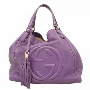 Gucci Soho Handbag 282309 Leather Purple Champagne Women's